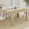 Table salle à manger moderne imitation hêtre et blanc