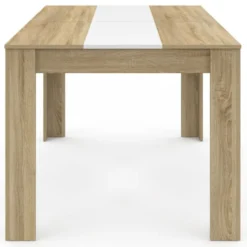 Table salle à manger moderne imitation hêtre et blanc
