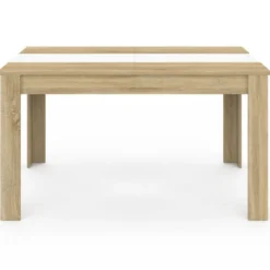 Table salle à manger moderne imitation hêtre et blanc