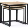 3 tables basses gigognes bois et métal carrées