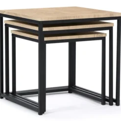 3 tables basses gigognes bois et métal carrées