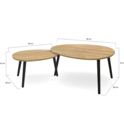 Tables basses gigognes scandinaves bois et noir - lot de 2