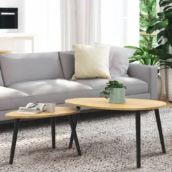 Tables basses gigognes scandinaves bois et noir - lot de 2