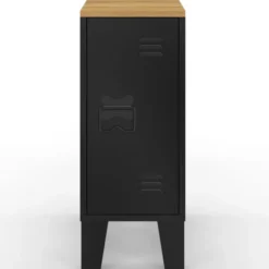 Tables de chevet industrielles plateau bois façon hêtre avec porte métal noir