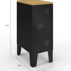 Tables de chevet industrielles plateau bois façon hêtre avec porte métal noir