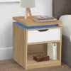 2 tables de chevet à LEDS tiroir et niche bois façon hêtre et blanc
