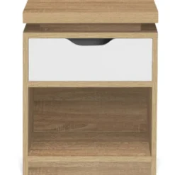 2 tables de chevet à LEDS tiroir et niche bois façon hêtre et blanc