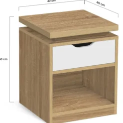 2 tables de chevet à LEDS tiroir et niche bois façon hêtre et blanc