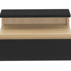 Tables de chevet murales bois façon hêtre et noires avec tiroir et tablette
