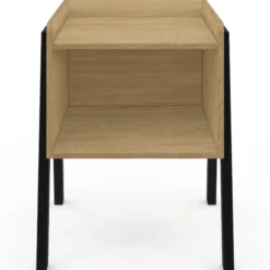 Tables de chevet 1 niche bois et pieds métal noir - lot de 2