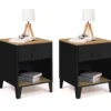 Tables de chevet noires bois façon hêtre et métal style industriel