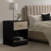 Tables de nuit en bois noir et façon hêtre avec tiroir