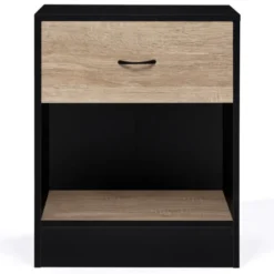 Tables de nuit en bois noir et façon hêtre avec tiroir