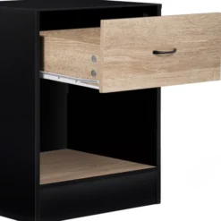 Tables de nuit en bois noir et façon hêtre avec tiroir