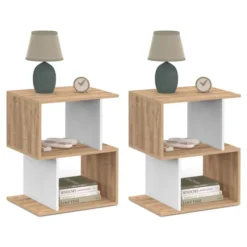 Tables de nuit en forme de S effet hêtre et blanc
