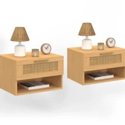 Tables de nuit murales cannage et bois