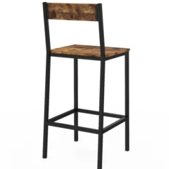 Tabourets de bar avec dossier style industriel bois foncé et noir