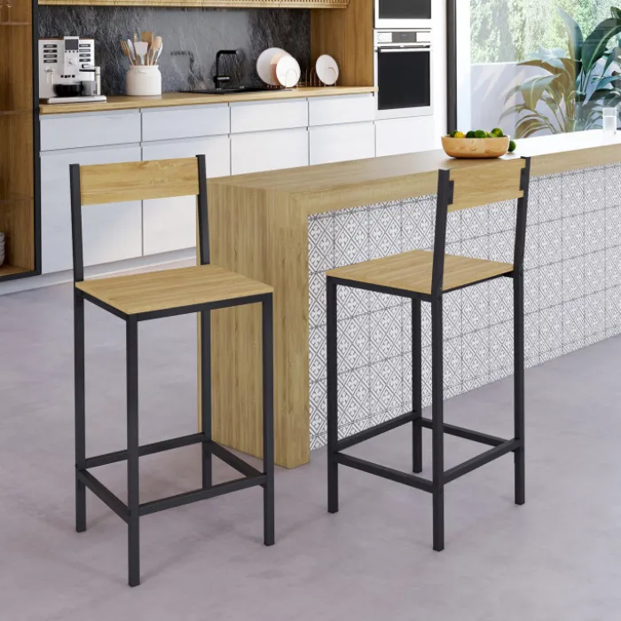 Tabourets de bar avec dossier chaise de cuisine style industriel