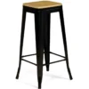 Tabourets de bar bois et métal noir empilables x4