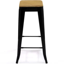 Tabourets de bar bois et métal noir empilables x4