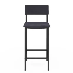 Tabourets de bar en velours et métal gris anthracite : lot de 4