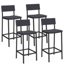 Tabourets de bar en velours et métal gris anthracite : lot de 4