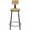 Tabourets de bar industriel avec dossier bois et métal noir