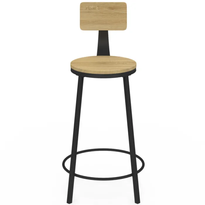 Tabourets de bar industriel avec dossier bois et métal noir
