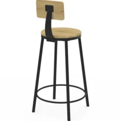 Tabourets de bar industriel avec dossier bois et métal noir