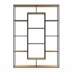 Étagère bibliothèque bois et métal 143 cm 11 compartiments style industriel