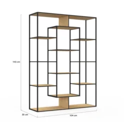 Étagère bibliothèque bois et métal 143 cm 11 compartiments style industriel