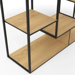 Étagère bibliothèque bois et métal 143 cm 11 compartiments style industriel