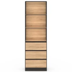 Étagère bibliothèque bois et noir 3 tiroirs 3 niveaux H.190cm