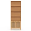 Étagère bibliothèque cannage et bois 4 niveaux avec placard