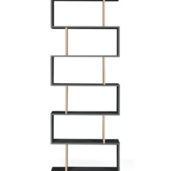 Étagère bibliothèque en S 189cm bois façon hêtre et noir