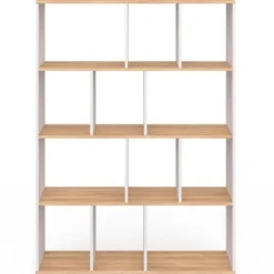 Étagère bibliothèque 4 niveaux blanc et effet bois 143 cm