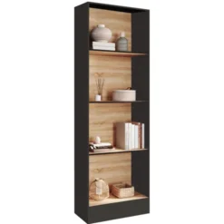 Étagère bibliothèque 5 niveaux noir et effet bois H.190cm