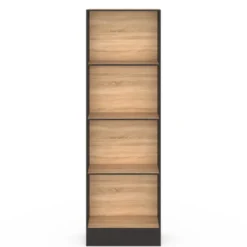 Étagère bibliothèque 5 niveaux noir et effet bois H.190cm