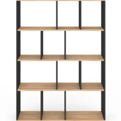 Étagère bibliothèque 4 niveaux noir et effet bois 143 cm