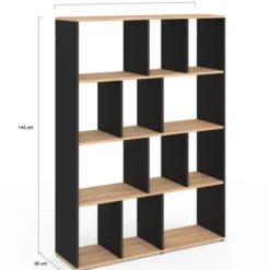 Étagère bibliothèque 4 niveaux noir et effet bois 143 cm