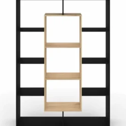 Étagère bibliothèque noire et bois 143 cm 11 compartiments