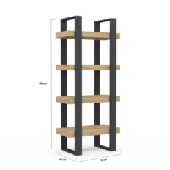 Étagère bibliothèque noire et bois 160 cm
