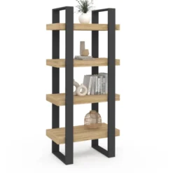 Étagère bibliothèque noire et bois 160 cm