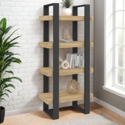Étagère bibliothèque noire et bois 160 cm