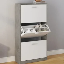 Étagère à chaussures grise 3 portes blanches