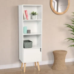 Étagère colonne style scandinave 4 niveaux blanche