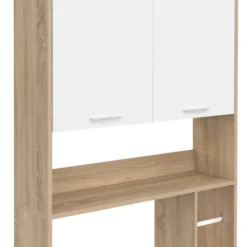 Étagère dessus WC blanc et bois façon hêtre avec dévidoir à papier