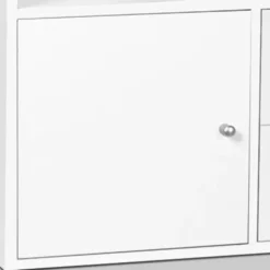 Étagère escalier bois blanc fond gris 6 cases