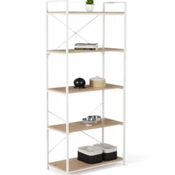 Étagère industrielle bois et métal blanc 5 niveaux