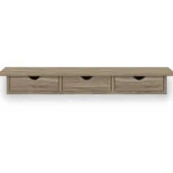 Étagère murale console d'entrée bois façon hêtre 3 tiroirs
